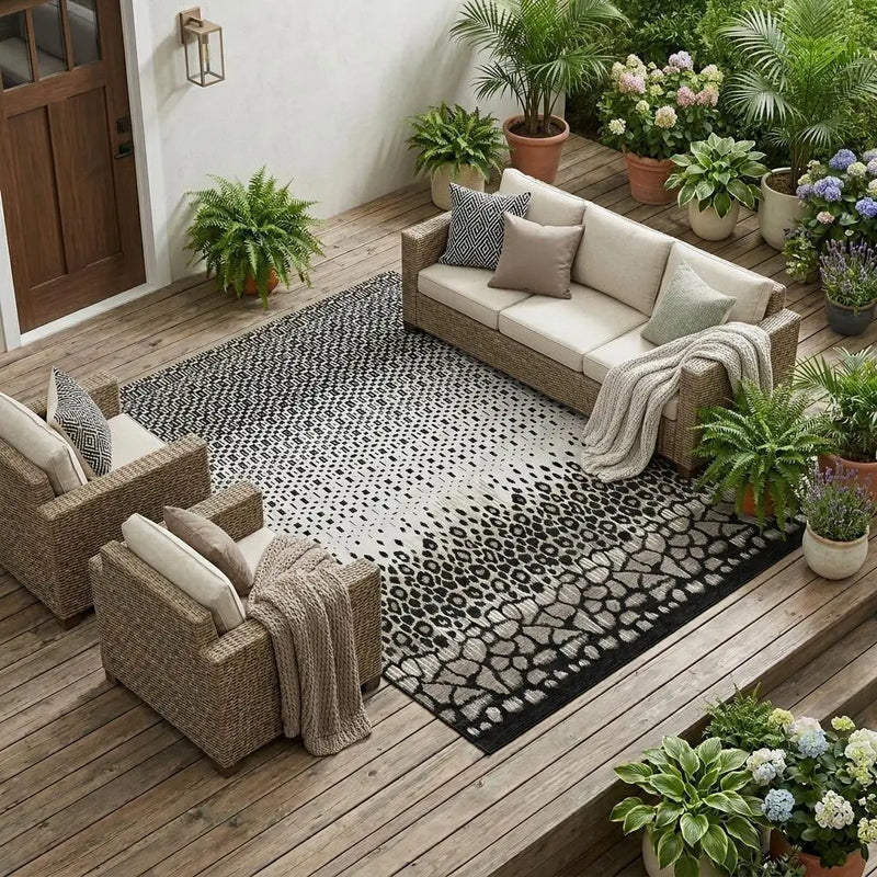 10' X 14' Ivory And Graphite Geometric Washable Indoor Outdoor Area Rug Homeroots Outdoor
