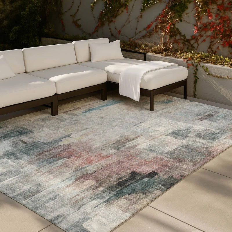 10' X 14' Ivory And Gray Abstract Washable Indoor Outdoor Area Rug Homeroots Outdoor
