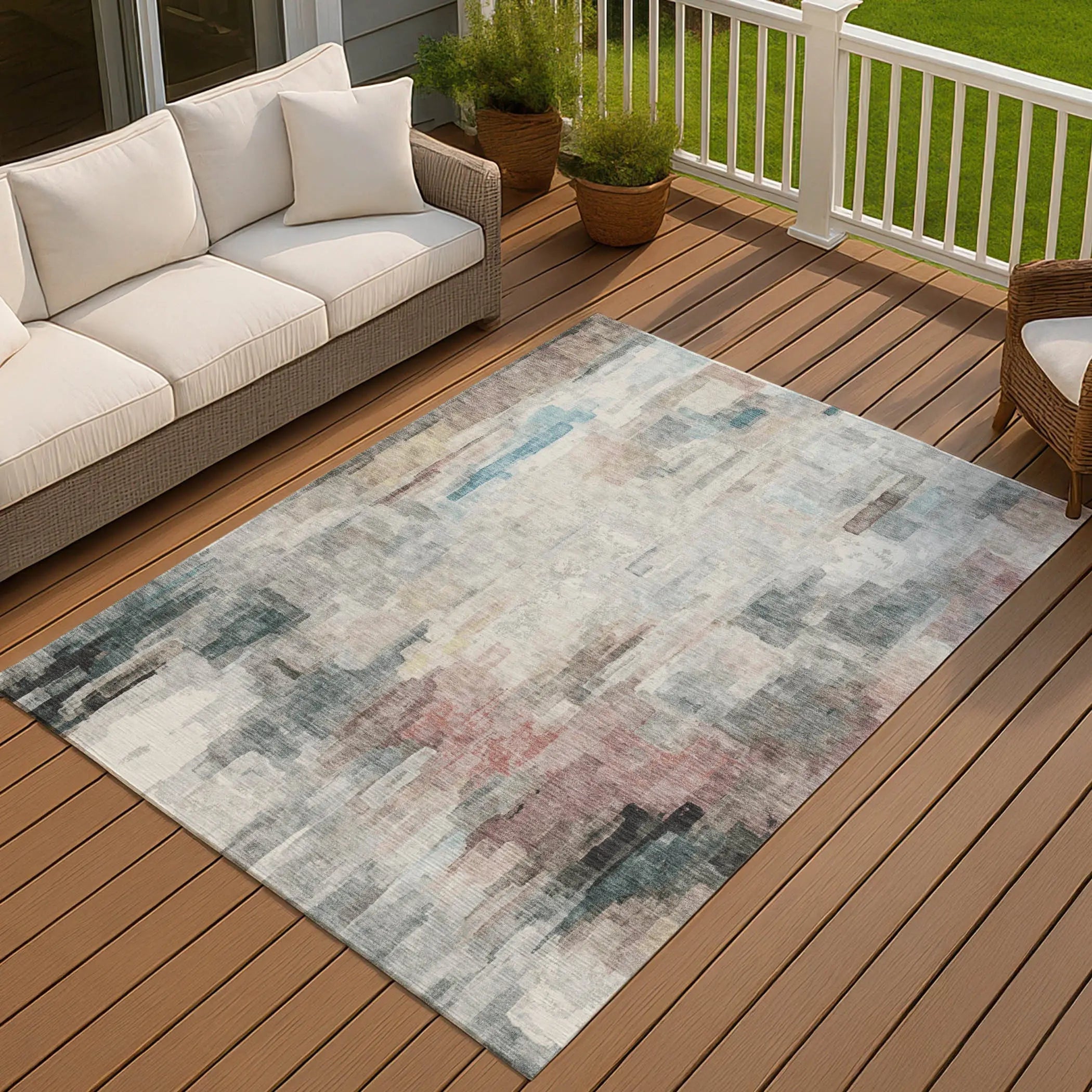 10' X 14' Ivory And Gray Abstract Washable Indoor Outdoor Area Rug Homeroots Outdoor