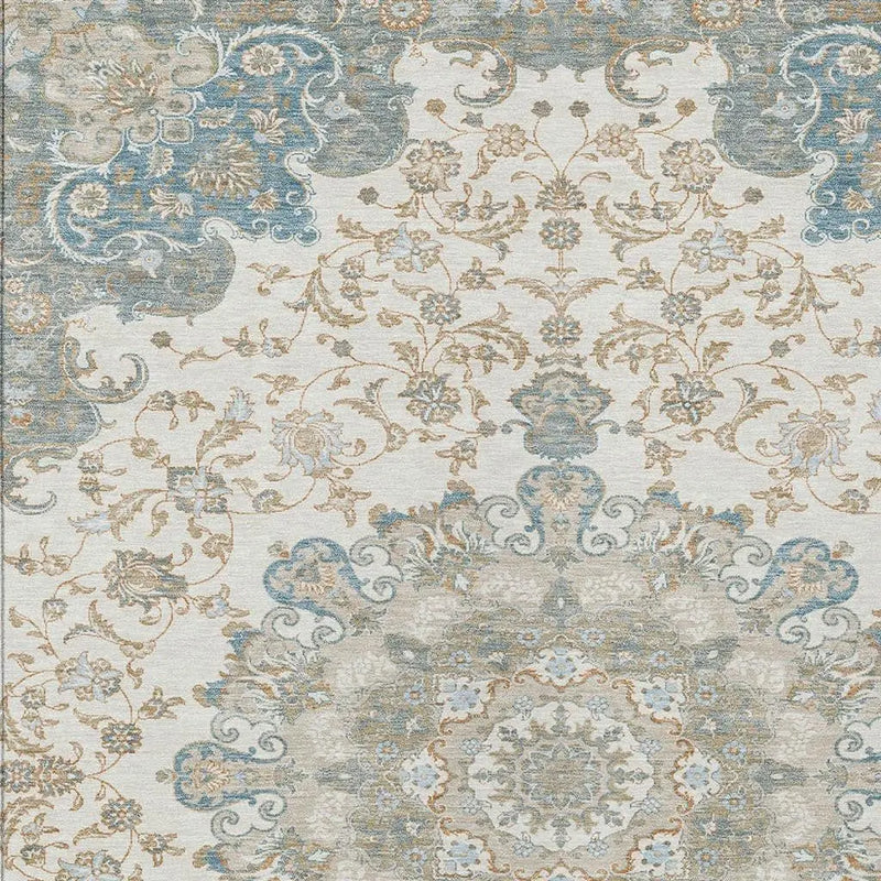 10' X 14' Ivory And Gray Floral Medallion Washable Indoor Outdoor Area Rug Homeroots Outdoor
