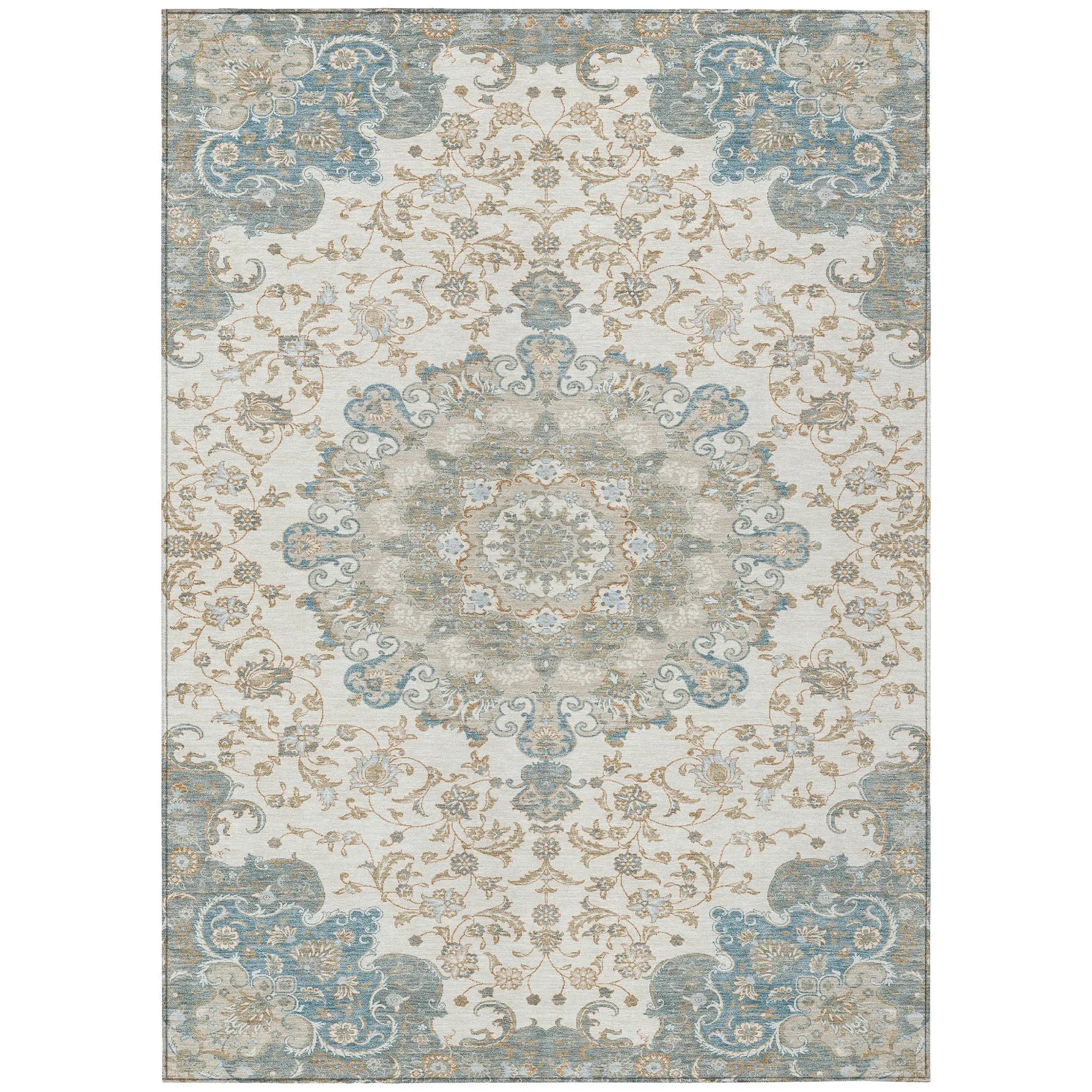 10' X 14' Ivory And Gray Floral Medallion Washable Indoor Outdoor Area Rug Homeroots Outdoor