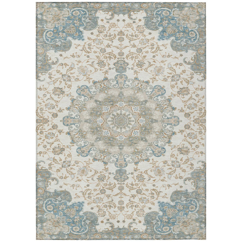 10' X 14' Ivory And Gray Floral Medallion Washable Indoor Outdoor Area Rug Homeroots Outdoor