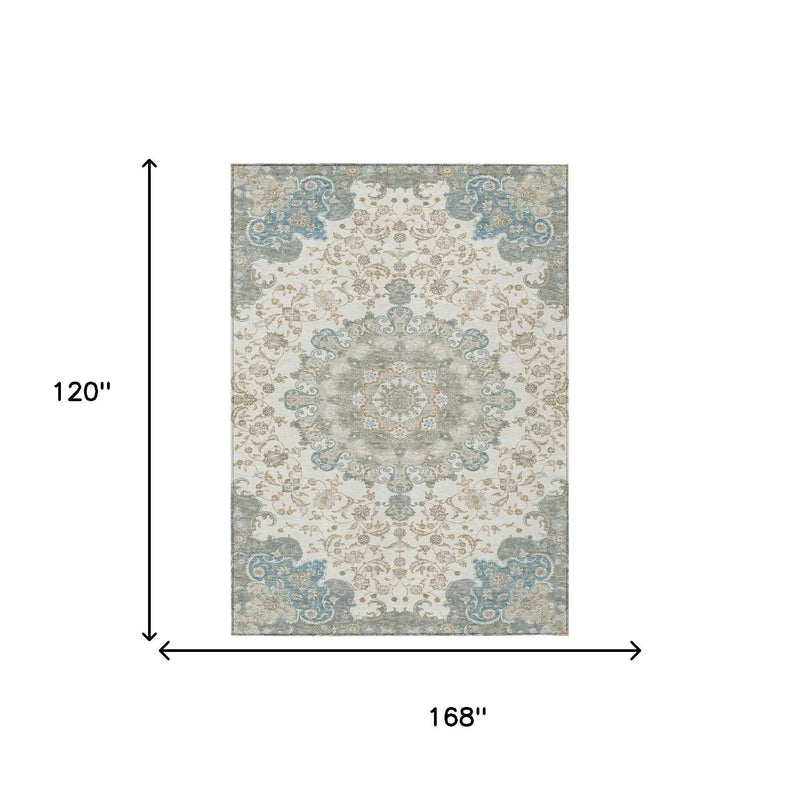 10' X 14' Ivory And Gray Floral Medallion Washable Indoor Outdoor Area Rug Homeroots Outdoor