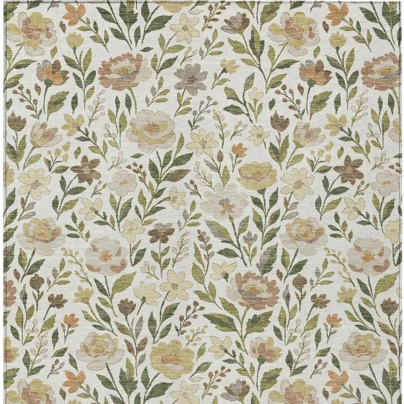 10' X 14' Ivory And Gray Floral Washable Indoor Outdoor Area Rug Homeroots Outdoor