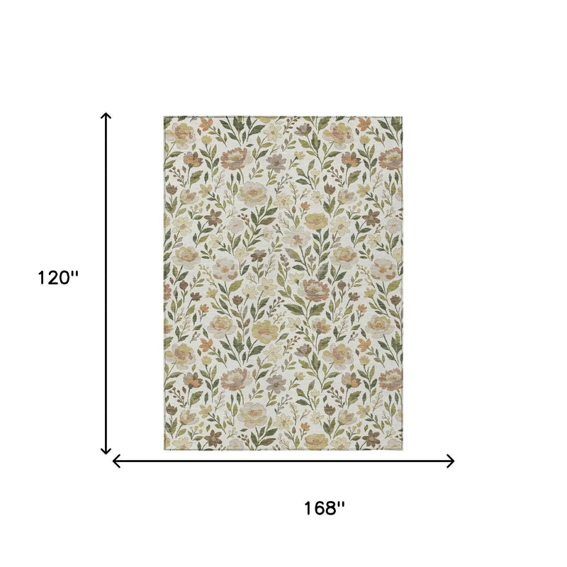 10' X 14' Ivory And Gray Floral Washable Indoor Outdoor Area Rug Homeroots Outdoor