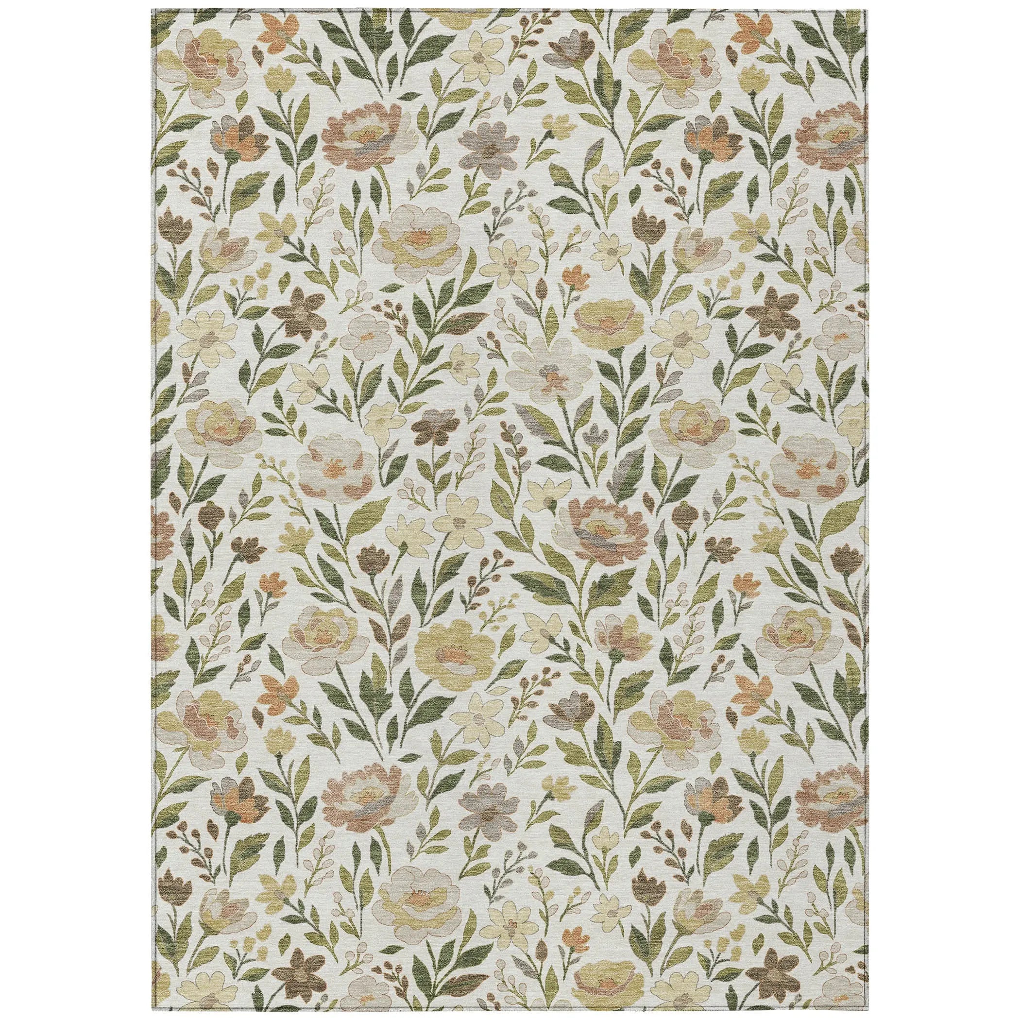 10' X 14' Ivory And Gray Floral Washable Indoor Outdoor Area Rug Homeroots Outdoor