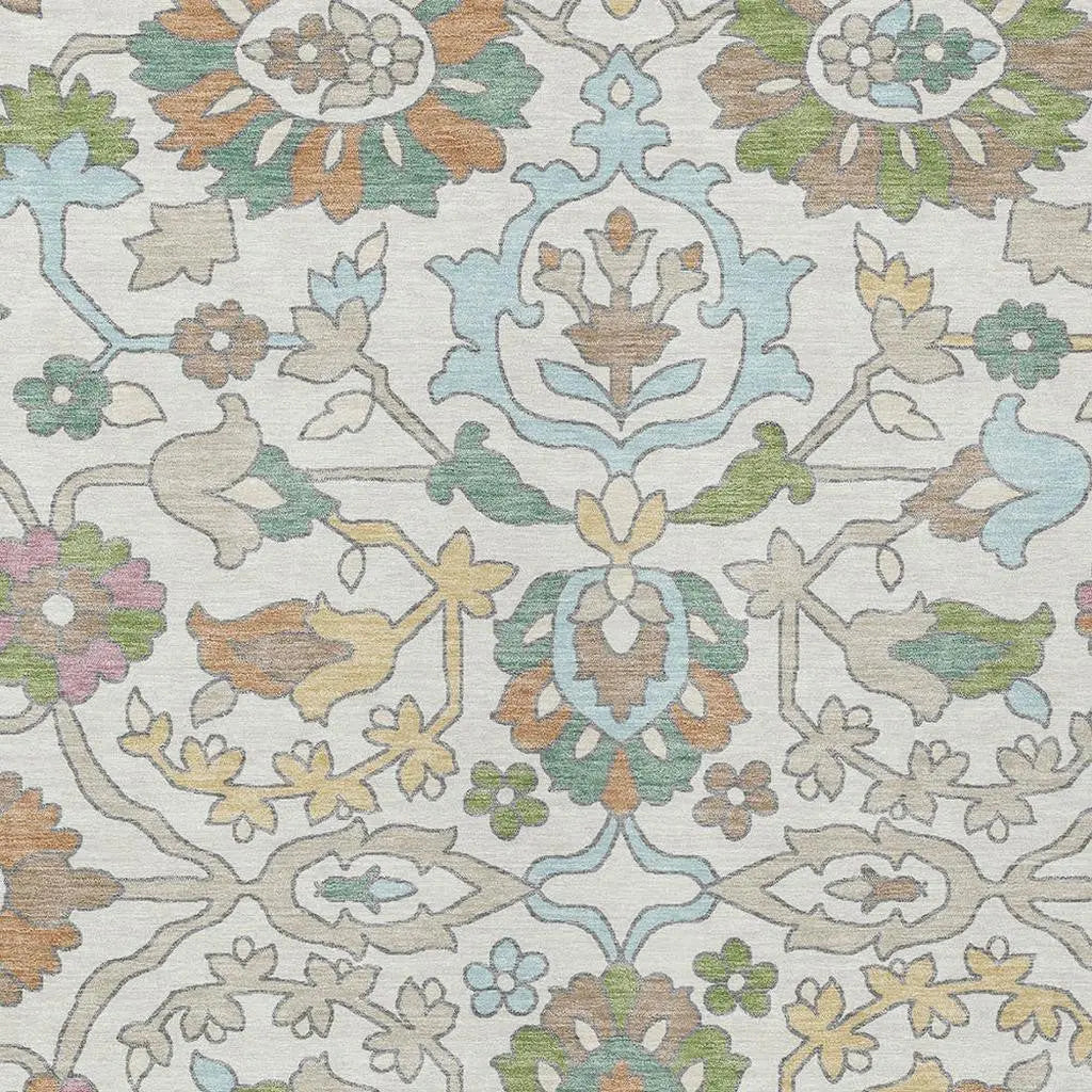 10' X 14' Ivory And Gray Floral Washable Indoor Outdoor Area Rug Homeroots Outdoor