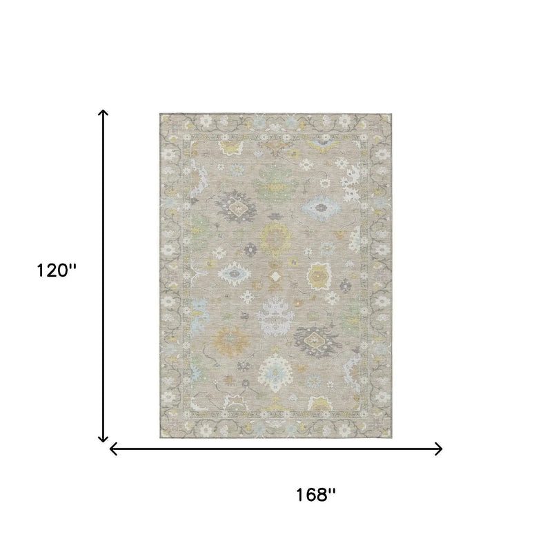 10' X 14' Ivory And Gray Oriental Washable Indoor Outdoor Area Rug Homeroots Outdoor
