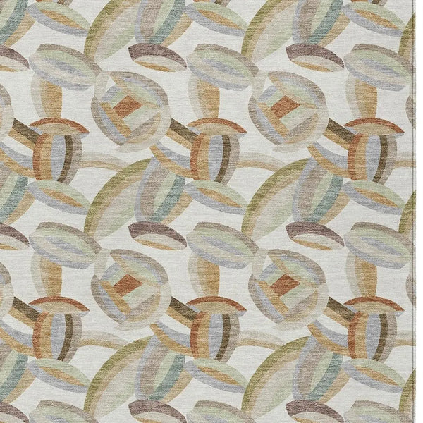 10' X 14' Ivory And Green Abstract Washable Indoor Outdoor Area Rug Homeroots Outdoor