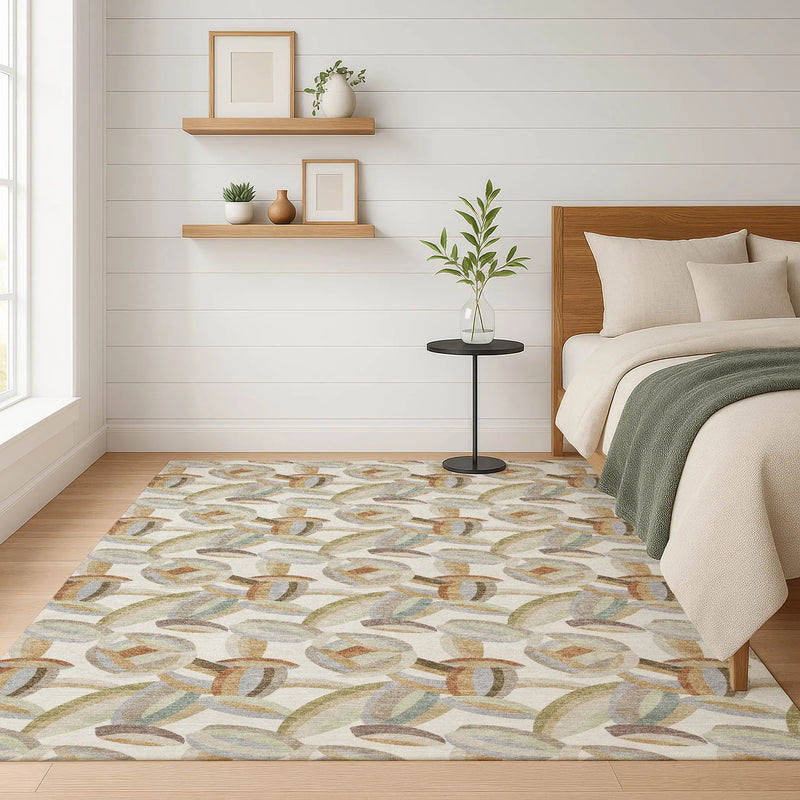 10' X 14' Ivory And Green Abstract Washable Indoor Outdoor Area Rug Homeroots Outdoor