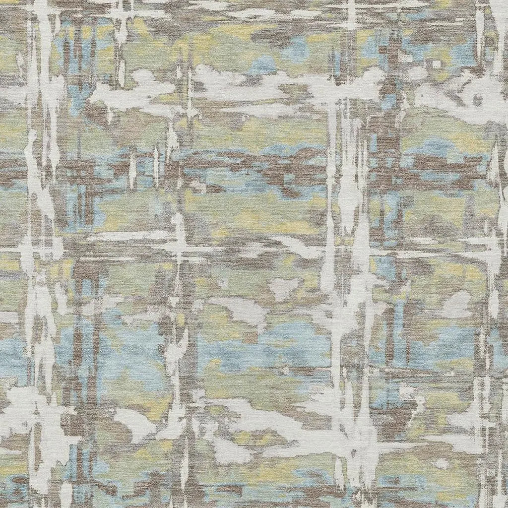 10' X 14' Ivory And Green Abstract Washable Indoor Outdoor Area Rug Homeroots Outdoor