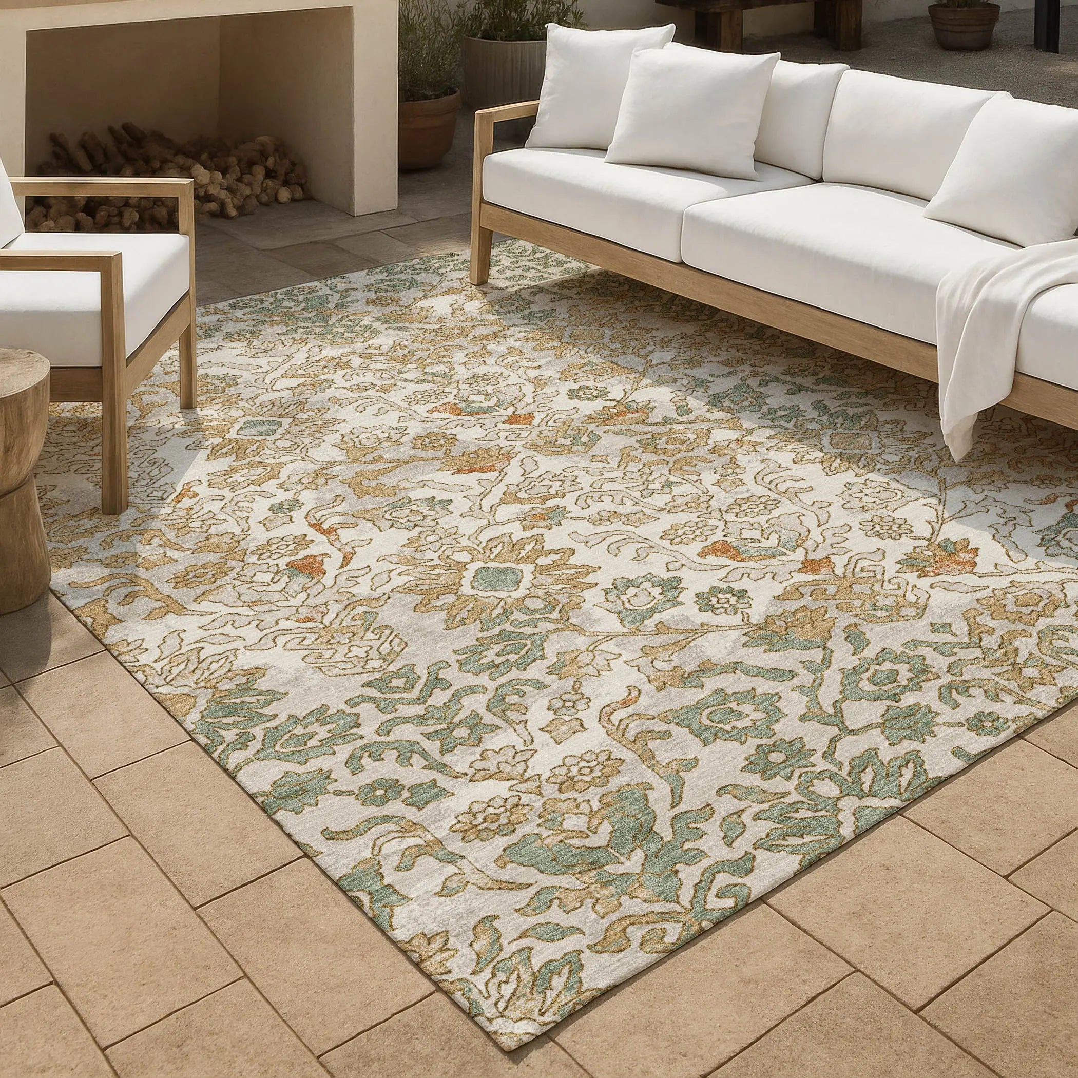 10' X 14' Ivory And Green Geometric Washable Indoor Outdoor Area Rug Homeroots Outdoor