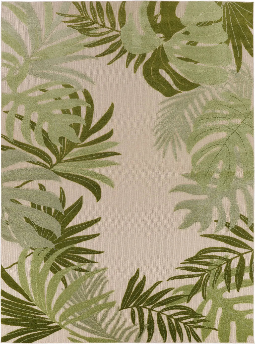 10' X 14' Ivory And Green Palm Leaf Indoor Outdoor Area Rug Homeroots Outdoor