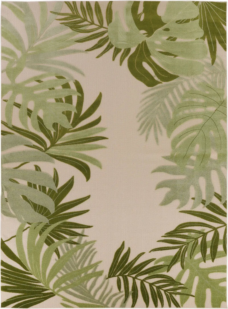 10' X 14' Ivory And Green Palm Leaf Indoor Outdoor Area Rug Homeroots Outdoor