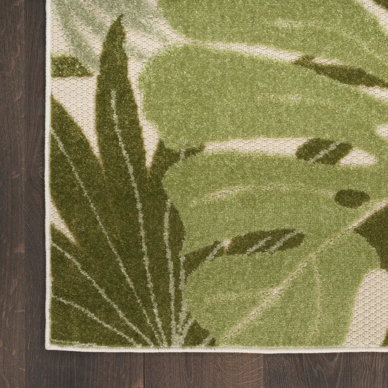 10' X 14' Ivory And Green Palm Leaf Indoor Outdoor Area Rug Homeroots Outdoor