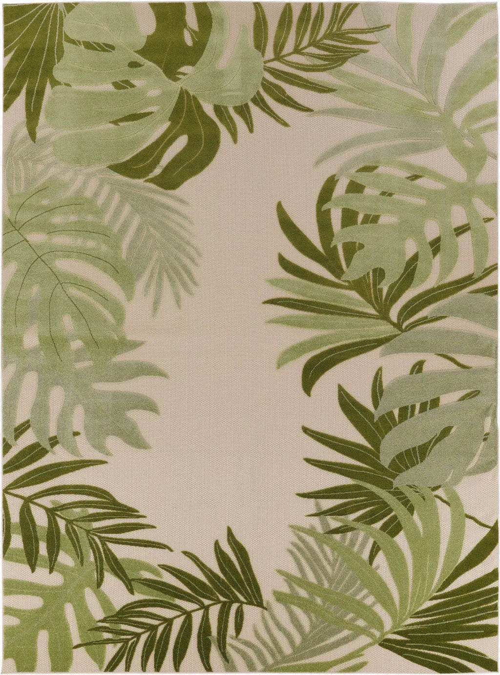 10' X 14' Ivory And Green Palm Leaf Indoor Outdoor Area Rug Homeroots Outdoor