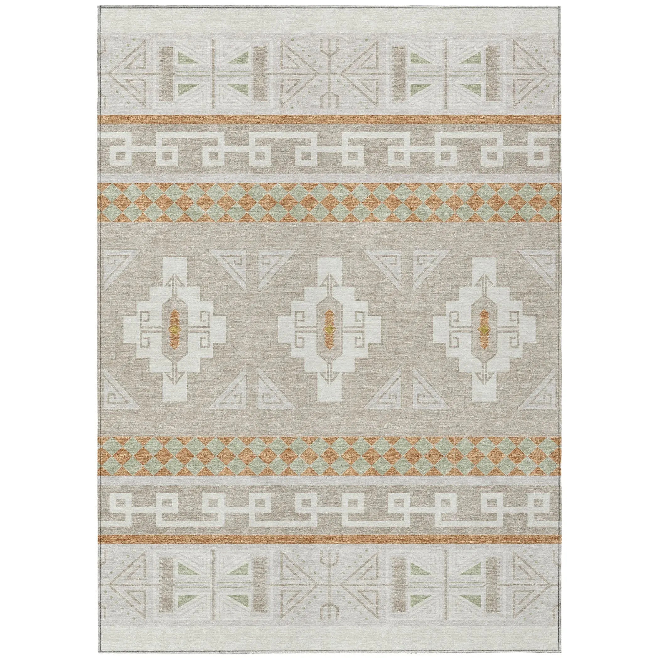 10' X 14' Ivory And Green Tribal Washable Indoor Outdoor Area Rug Homeroots Outdoor