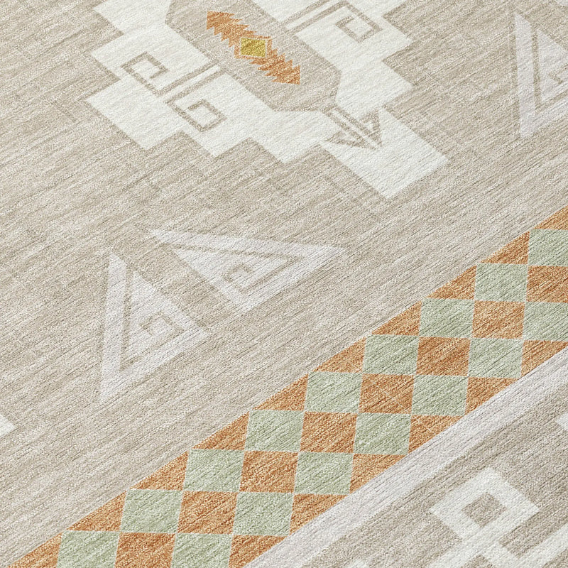 10' X 14' Ivory And Green Tribal Washable Indoor Outdoor Area Rug Homeroots Outdoor