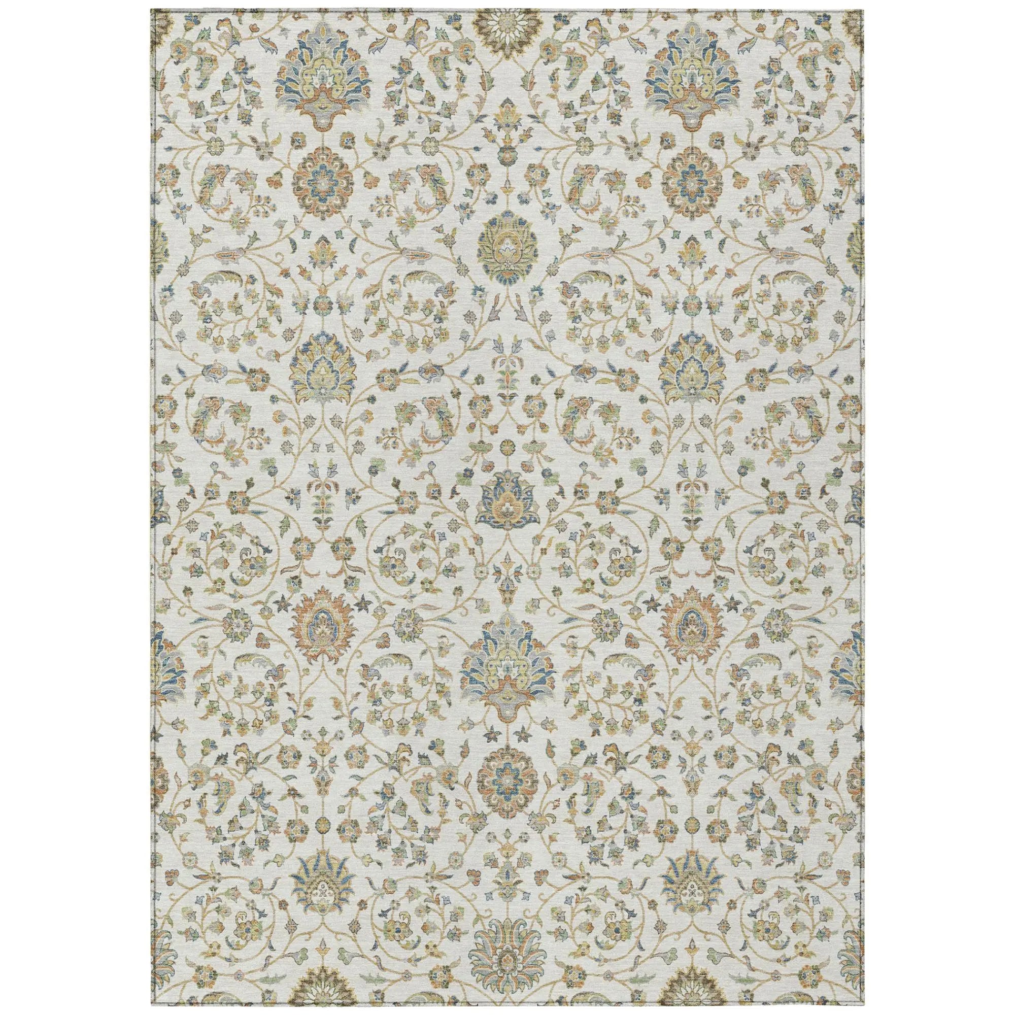 10' X 14' Ivory And Khaki Floral Washable Indoor Outdoor Area Rug Homeroots Outdoor
