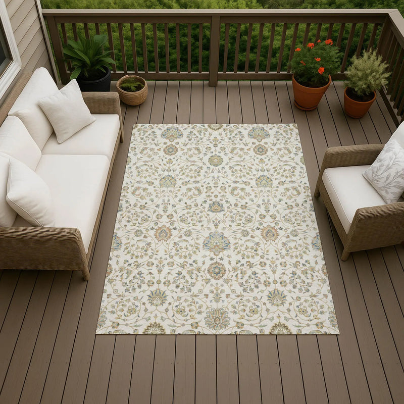 10' X 14' Ivory And Khaki Floral Washable Indoor Outdoor Area Rug Homeroots Outdoor