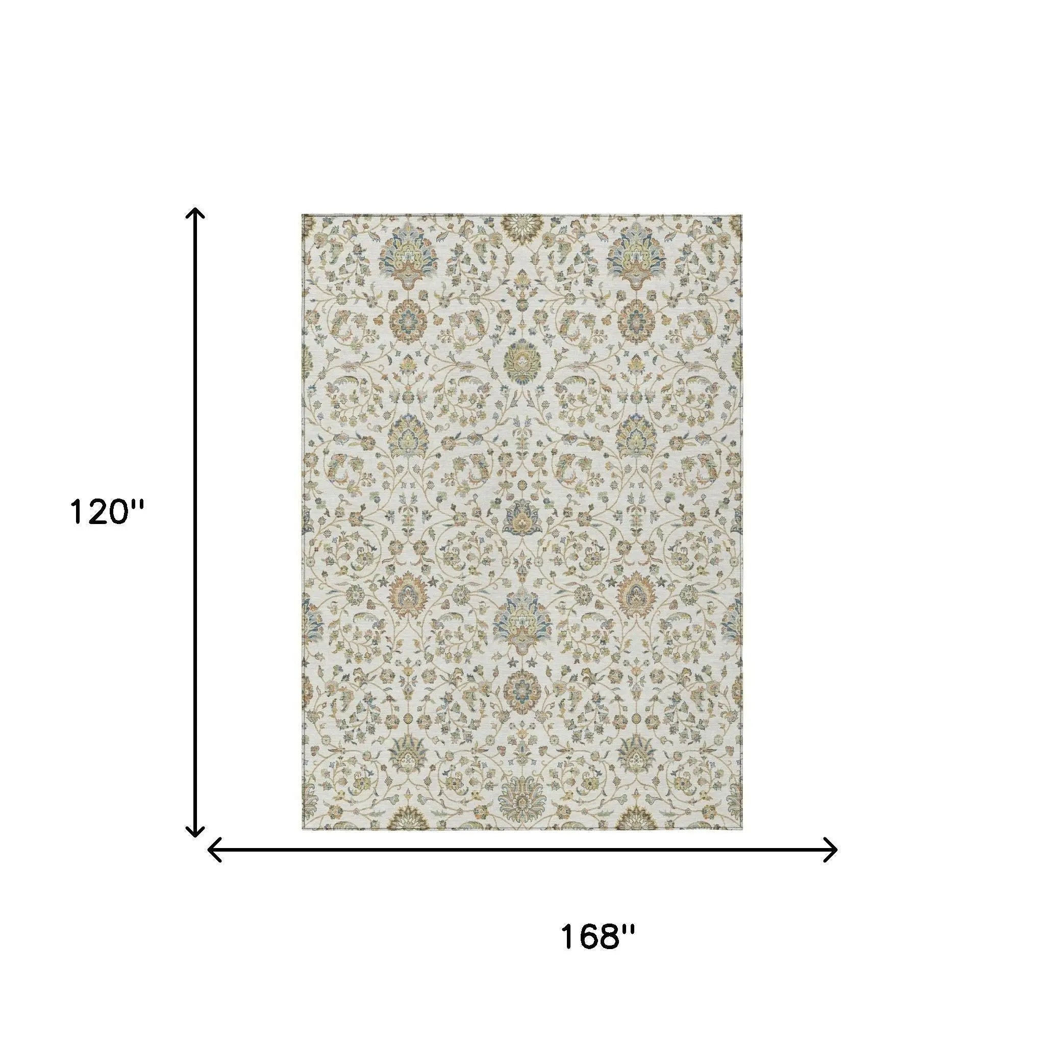 10' X 14' Ivory And Khaki Floral Washable Indoor Outdoor Area Rug Homeroots Outdoor