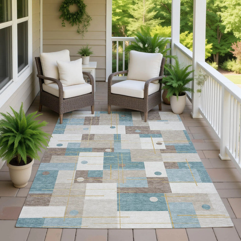 10' X 14' Ivory And Khaki Geometric Washable Indoor Outdoor Area Rug Homeroots Outdoor