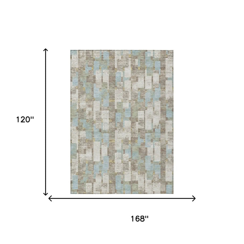 10' X 14' Ivory And Khaki Geometric Washable Indoor Outdoor Area Rug Homeroots Outdoor