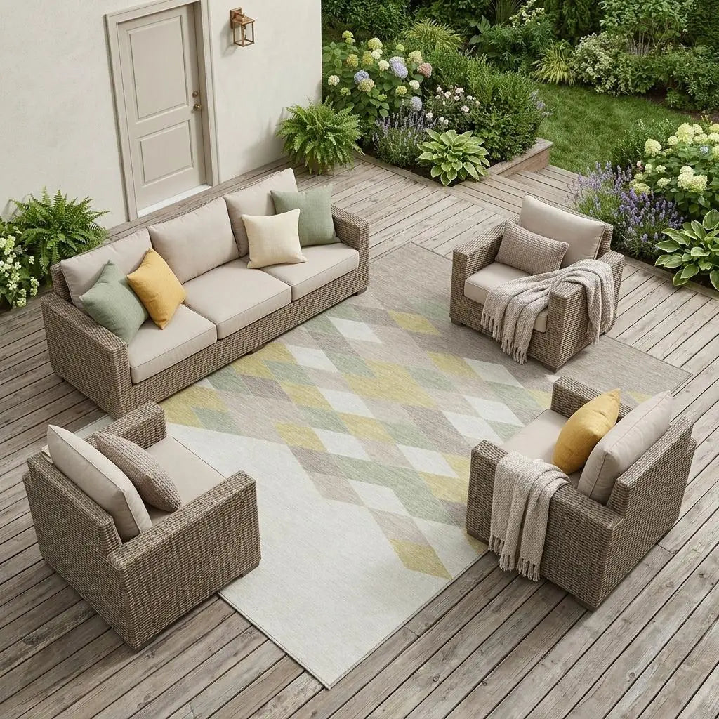 10' X 14' Ivory And Khaki Geometric Washable Indoor Outdoor Area Rug Homeroots Outdoor