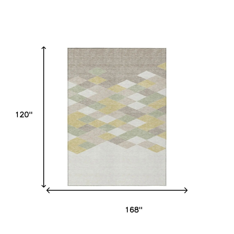 10' X 14' Ivory And Khaki Geometric Washable Indoor Outdoor Area Rug Homeroots Outdoor