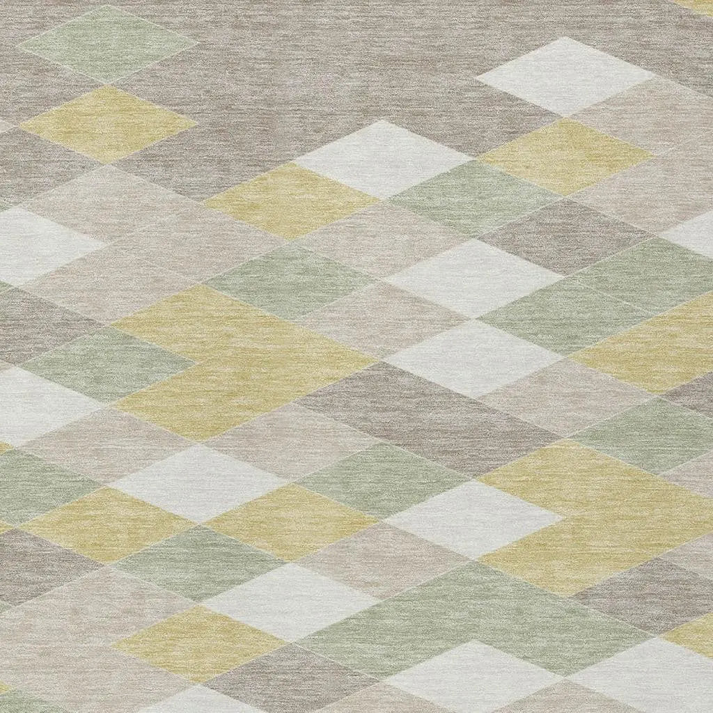 10' X 14' Ivory And Khaki Geometric Washable Indoor Outdoor Area Rug Homeroots Outdoor