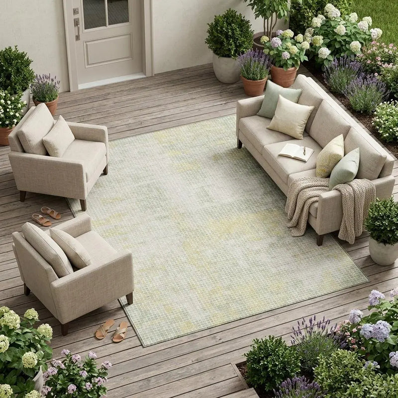 10' X 14' Ivory And Linen Abstract Washable Indoor Outdoor Area Rug Homeroots Outdoor