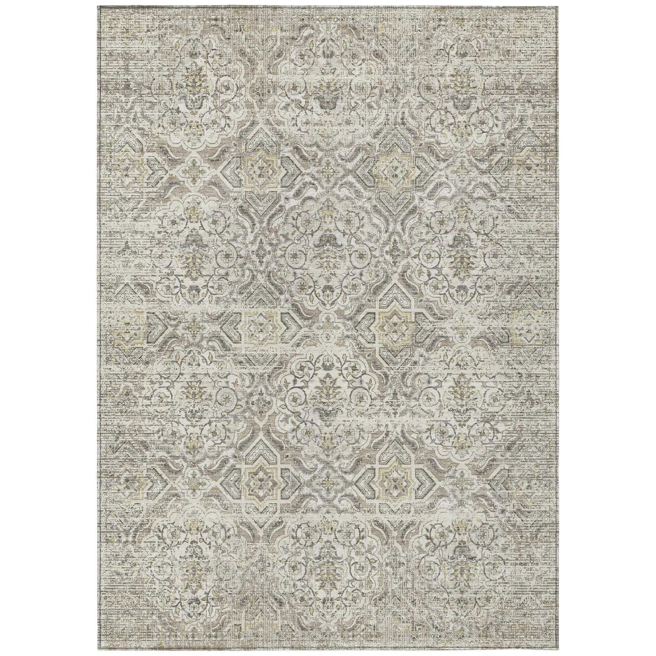 10' X 14' Ivory And Linen Floral Washable Indoor Outdoor Area Rug Homeroots Outdoor