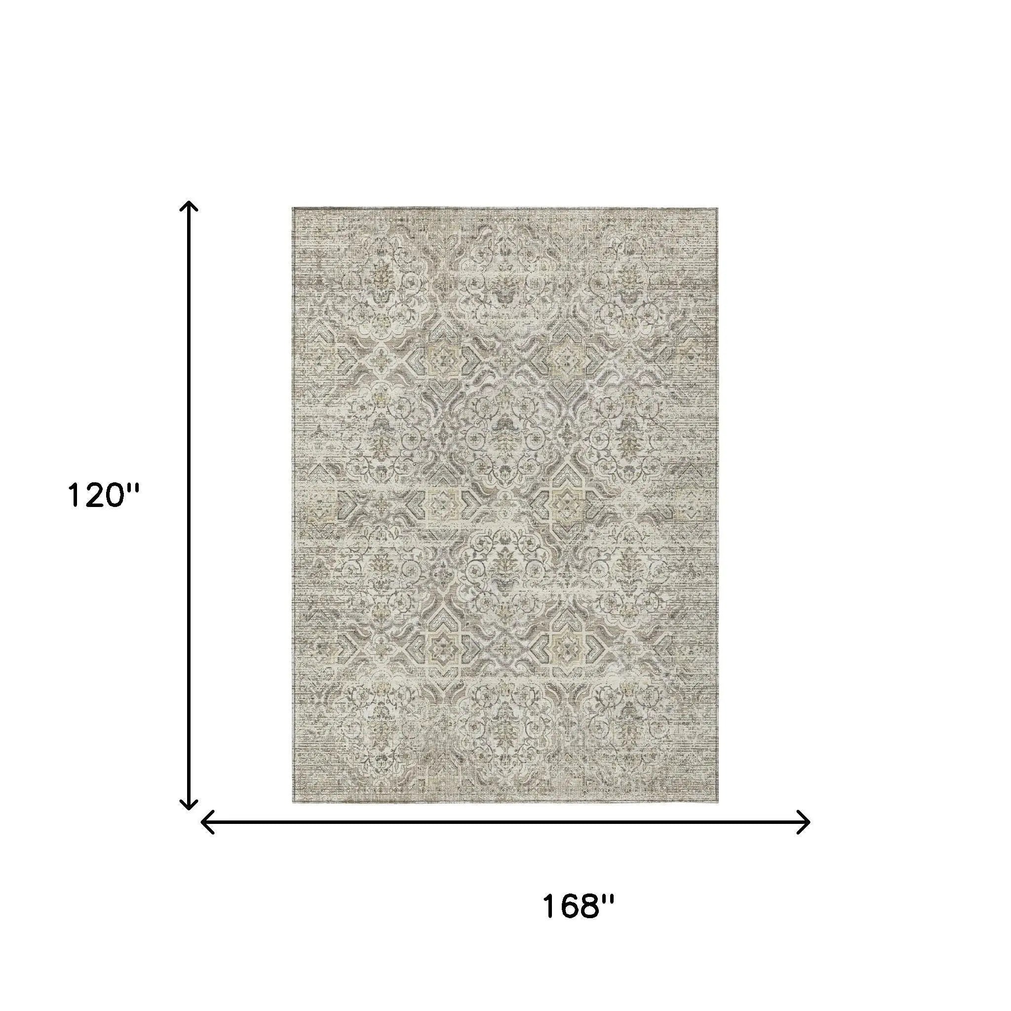 10' X 14' Ivory And Linen Floral Washable Indoor Outdoor Area Rug Homeroots Outdoor