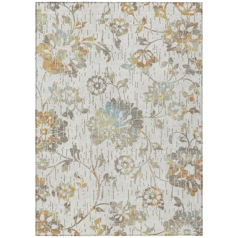 10' X 14' Ivory And Linen Floral Washable Indoor Outdoor Area Rug Homeroots Outdoor