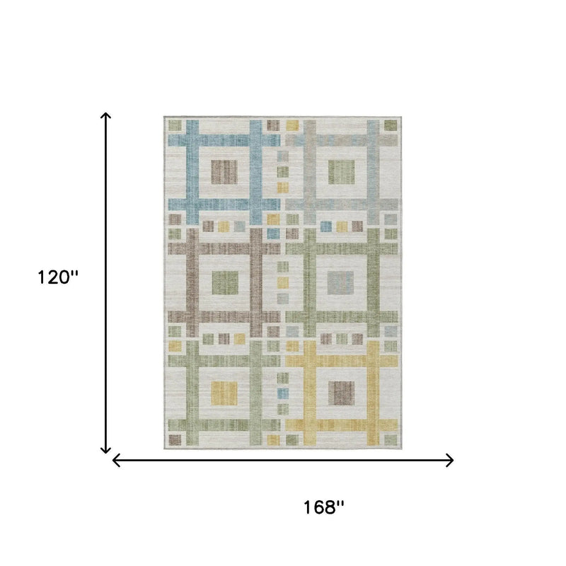 10' X 14' Ivory And Linen Geometric Washable Indoor Outdoor Area Rug Homeroots Outdoor