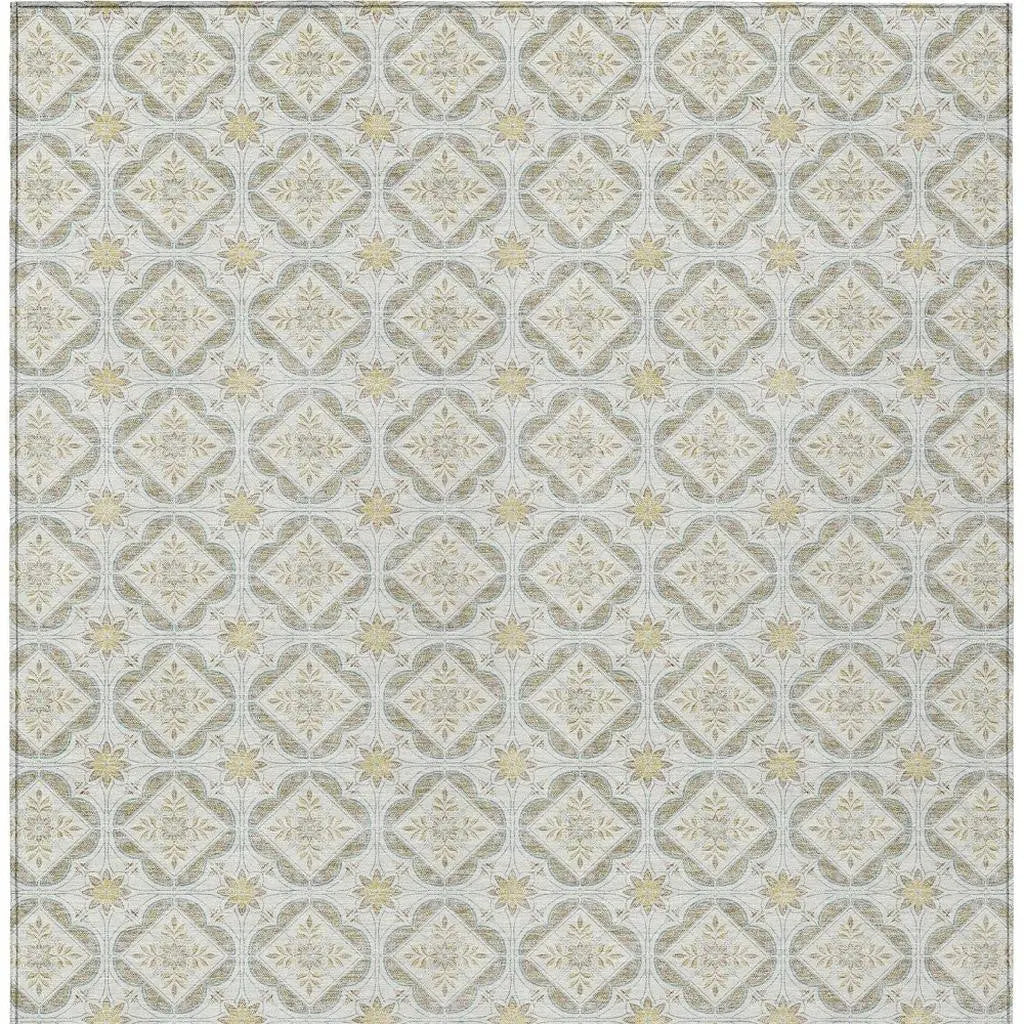 10' X 14' Ivory And Linen Geometric Washable Indoor Outdoor Area Rug Homeroots Outdoor