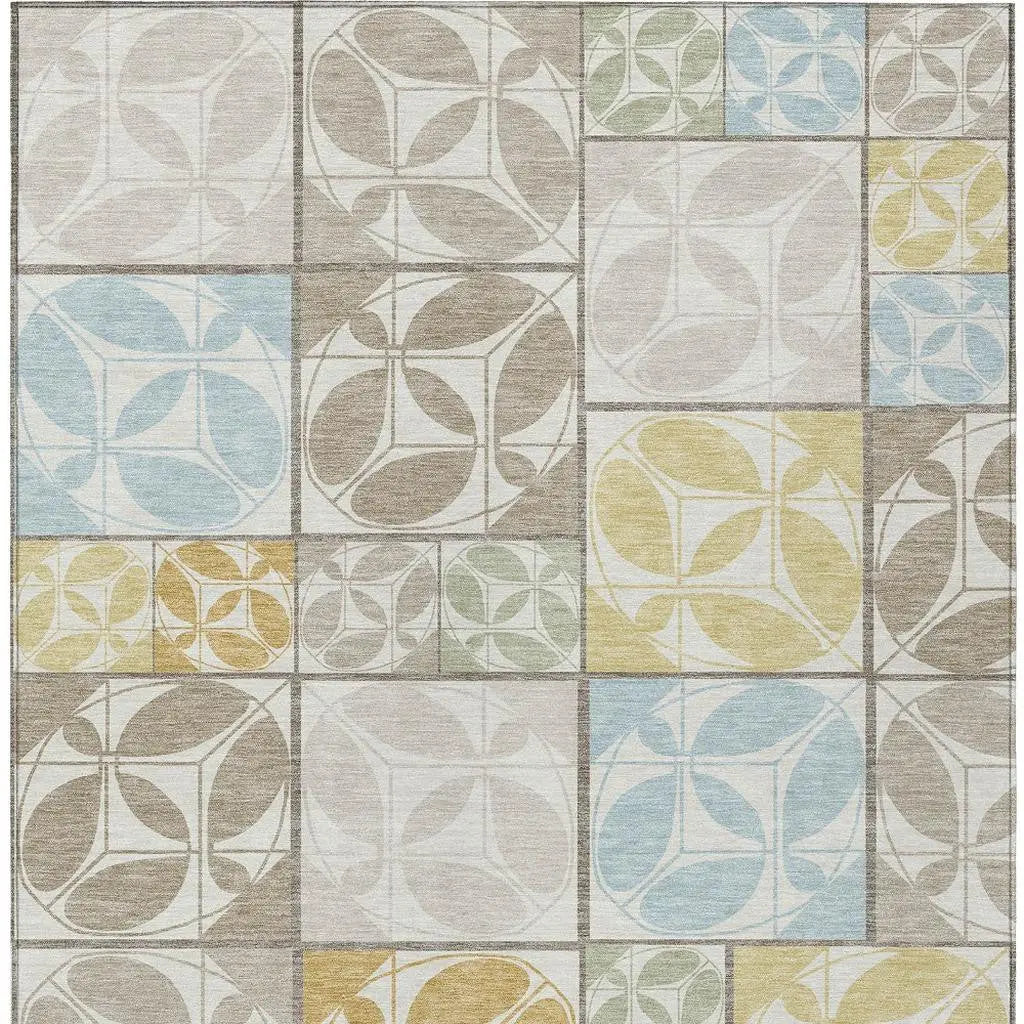 10' X 14' Ivory And Linen Geometric Washable Indoor Outdoor Area Rug Homeroots Outdoor