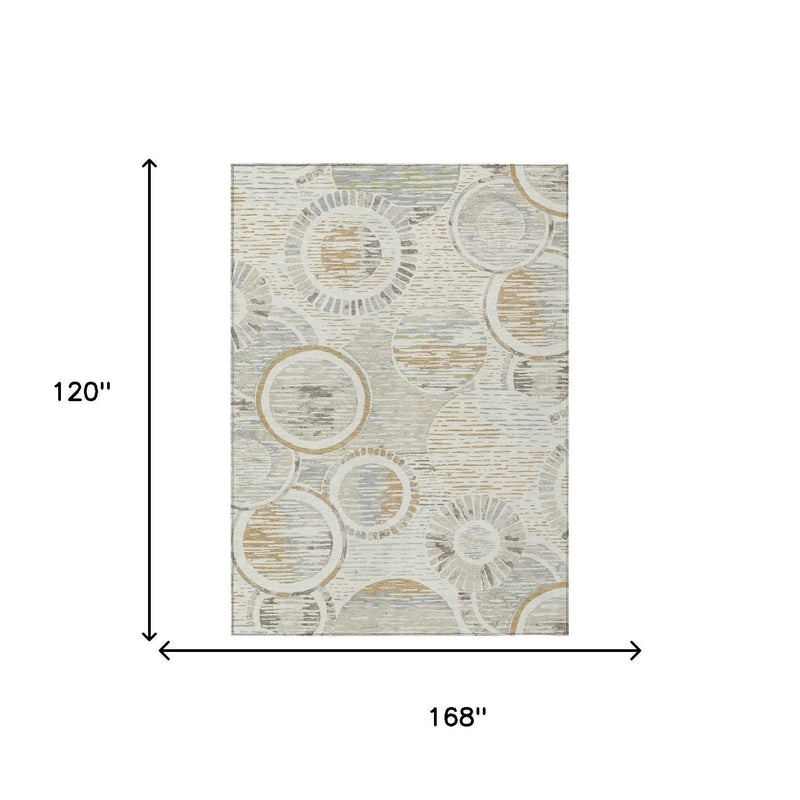 10' X 14' Ivory And Linen Geometric Washable Indoor Outdoor Area Rug Homeroots Outdoor