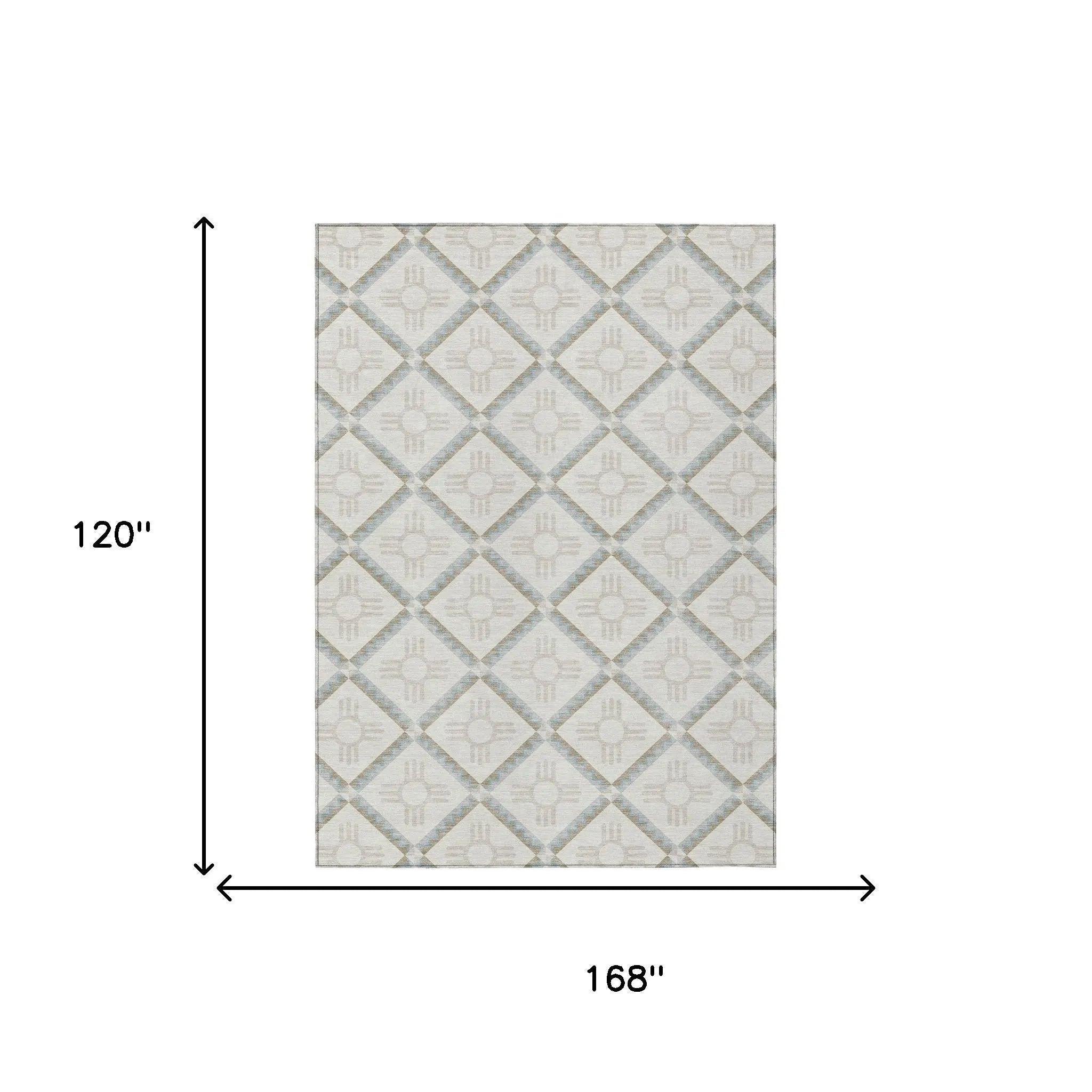 10' X 14' Ivory And Linen Geometric Washable Indoor Outdoor Area Rug Homeroots Outdoor
