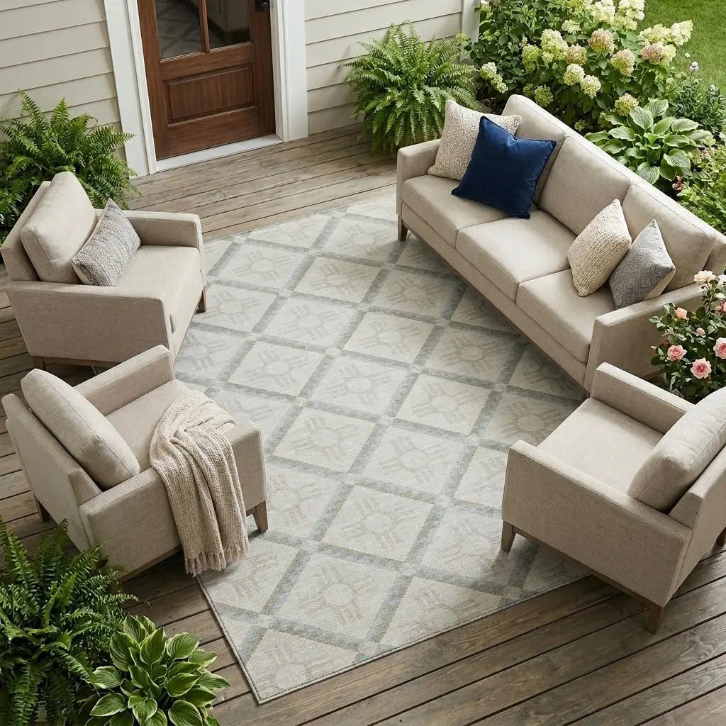10' X 14' Ivory And Linen Geometric Washable Indoor Outdoor Area Rug Homeroots Outdoor