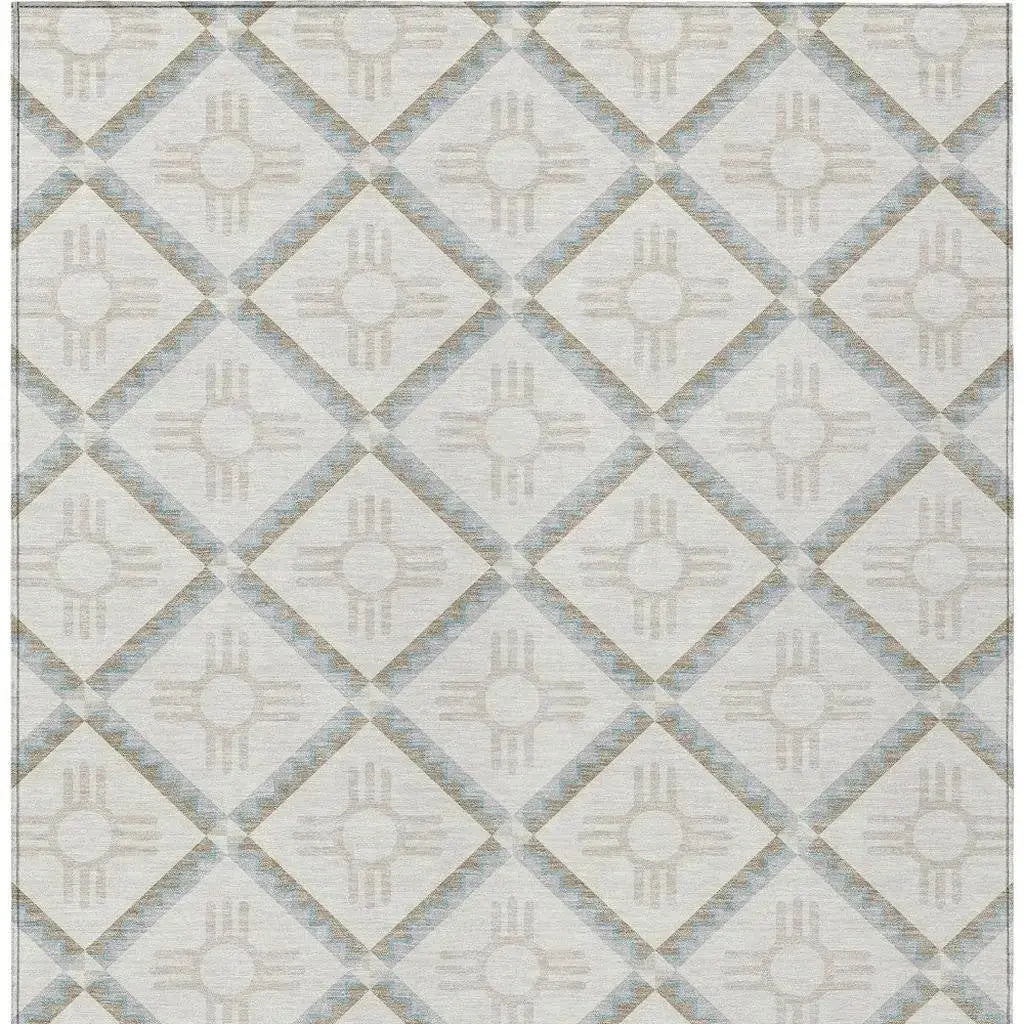 10' X 14' Ivory And Linen Geometric Washable Indoor Outdoor Area Rug Homeroots Outdoor