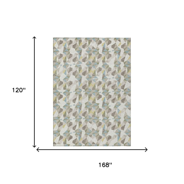 10' X 14' Ivory And Linen Geometric Washable Indoor Outdoor Area Rug Homeroots Outdoor