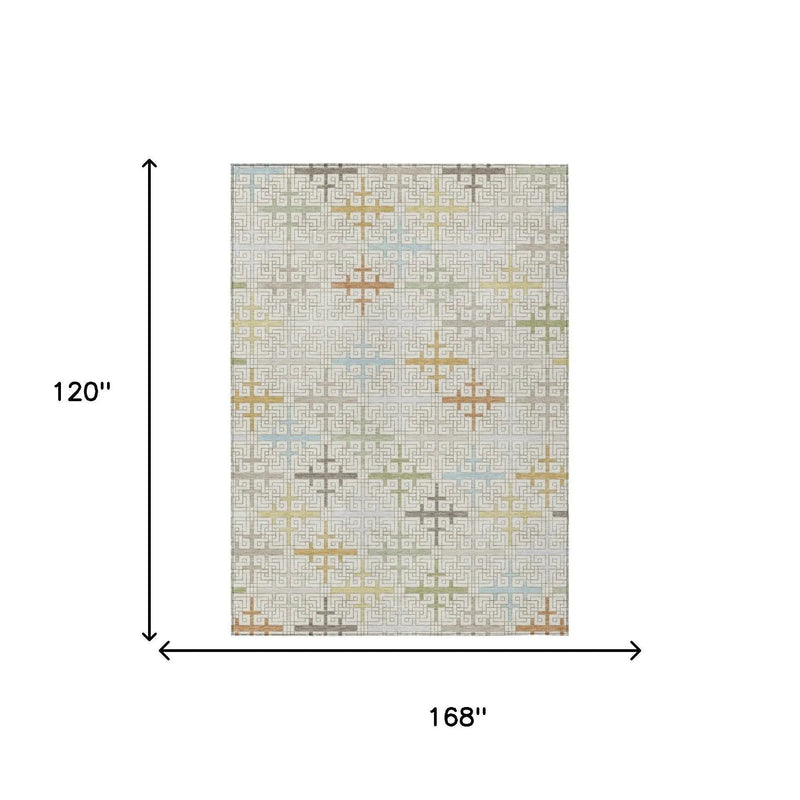 10' X 14' Ivory And Linen Geometric Washable Indoor Outdoor Area Rug Homeroots Outdoor
