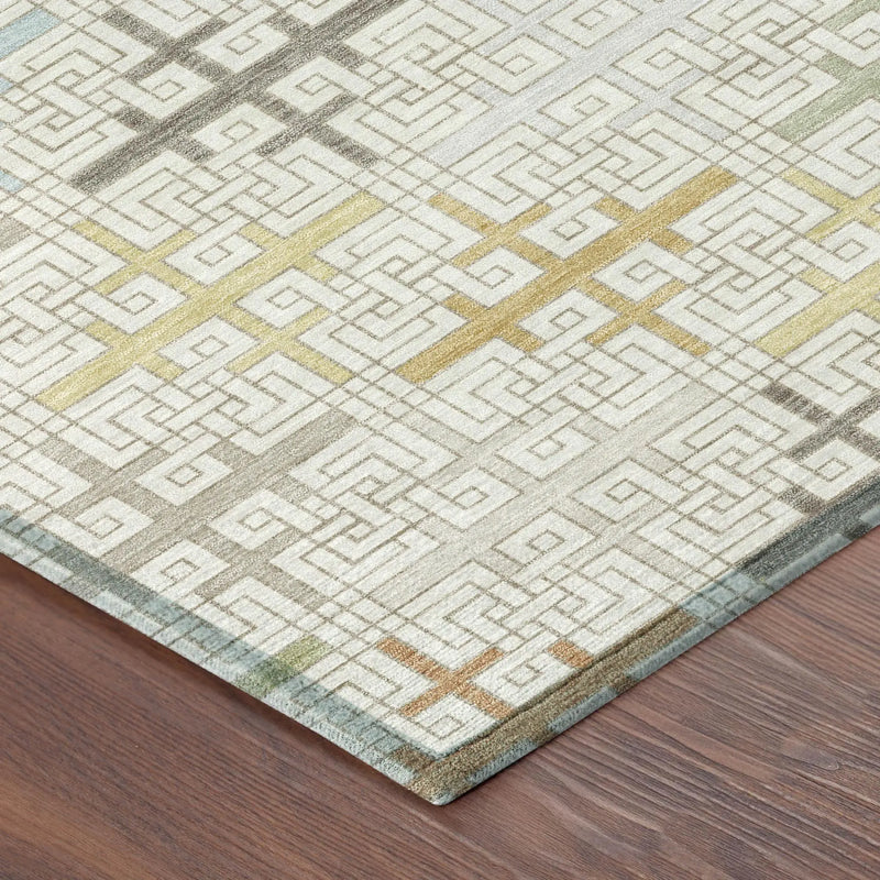 10' X 14' Ivory And Linen Geometric Washable Indoor Outdoor Area Rug Homeroots Outdoor