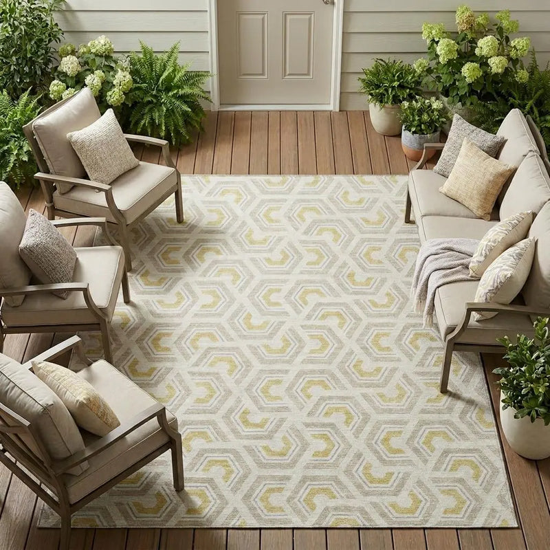 10' X 14' Ivory And Linen Geometric Washable Indoor Outdoor Area Rug Homeroots Outdoor