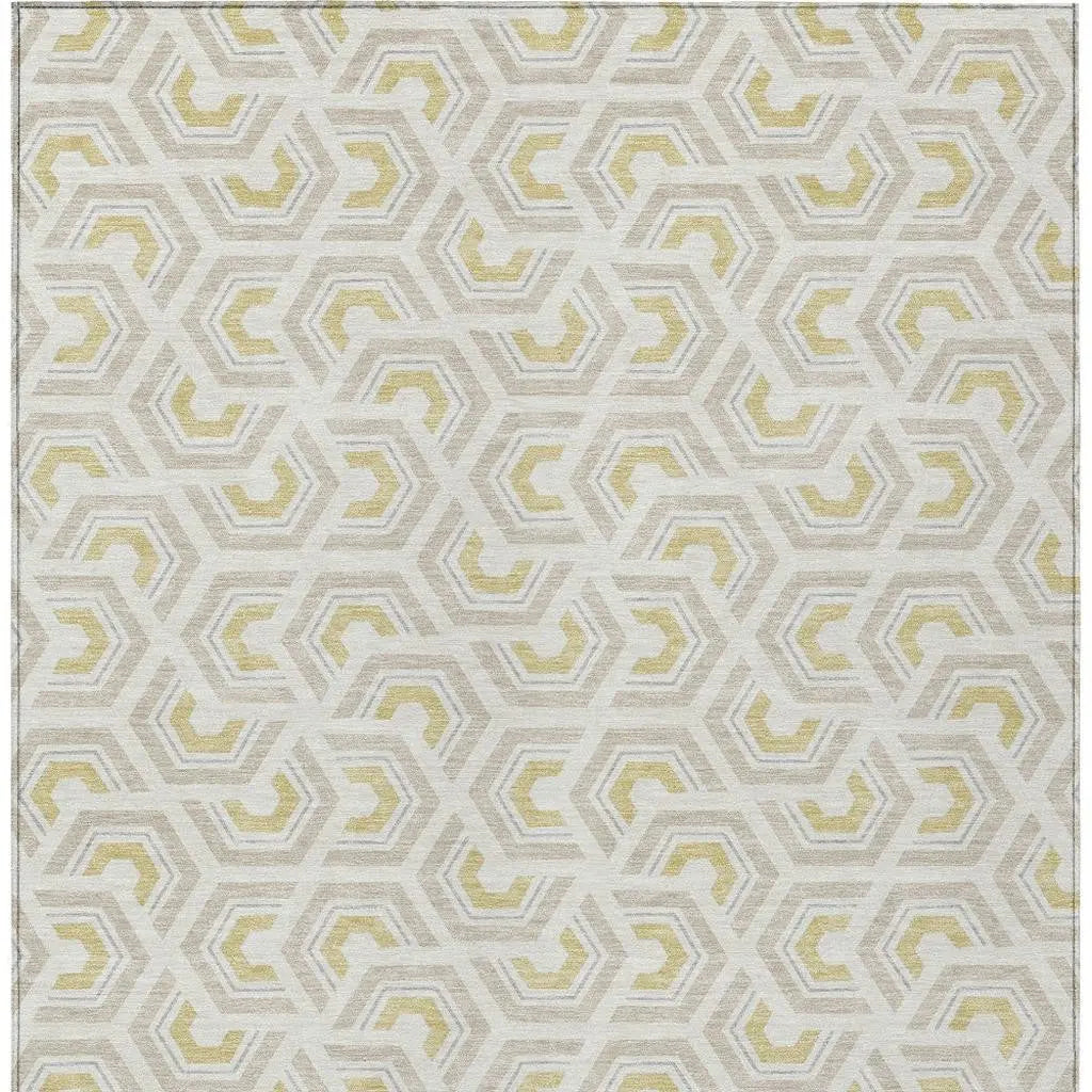 10' X 14' Ivory And Linen Geometric Washable Indoor Outdoor Area Rug Homeroots Outdoor