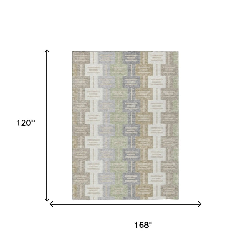 10' X 14' Ivory And Linen Geometric Washable Indoor Outdoor Area Rug Homeroots Outdoor
