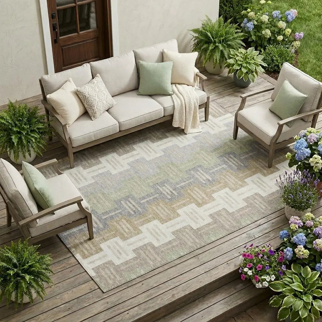 10' X 14' Ivory And Linen Geometric Washable Indoor Outdoor Area Rug Homeroots Outdoor