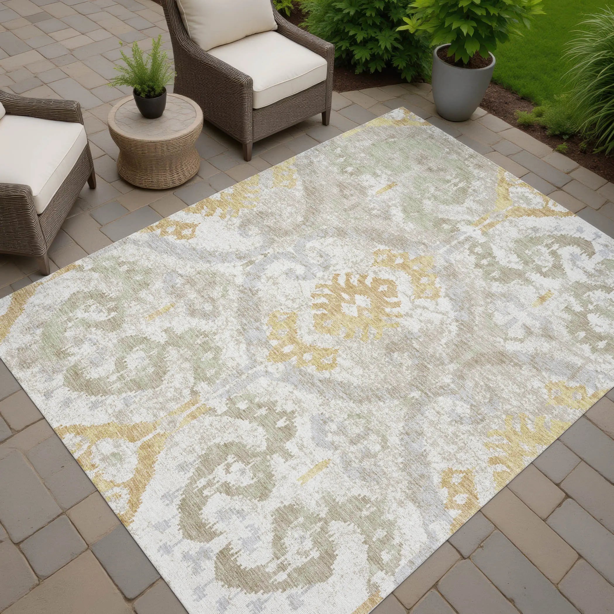 10' X 14' Ivory And Linen Ikat Washable Indoor Outdoor Area Rug Homeroots Outdoor