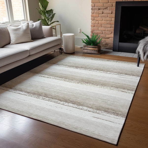 10' X 14' Ivory And Linen Striped Washable Indoor Outdoor Area Rug Homeroots Outdoor
